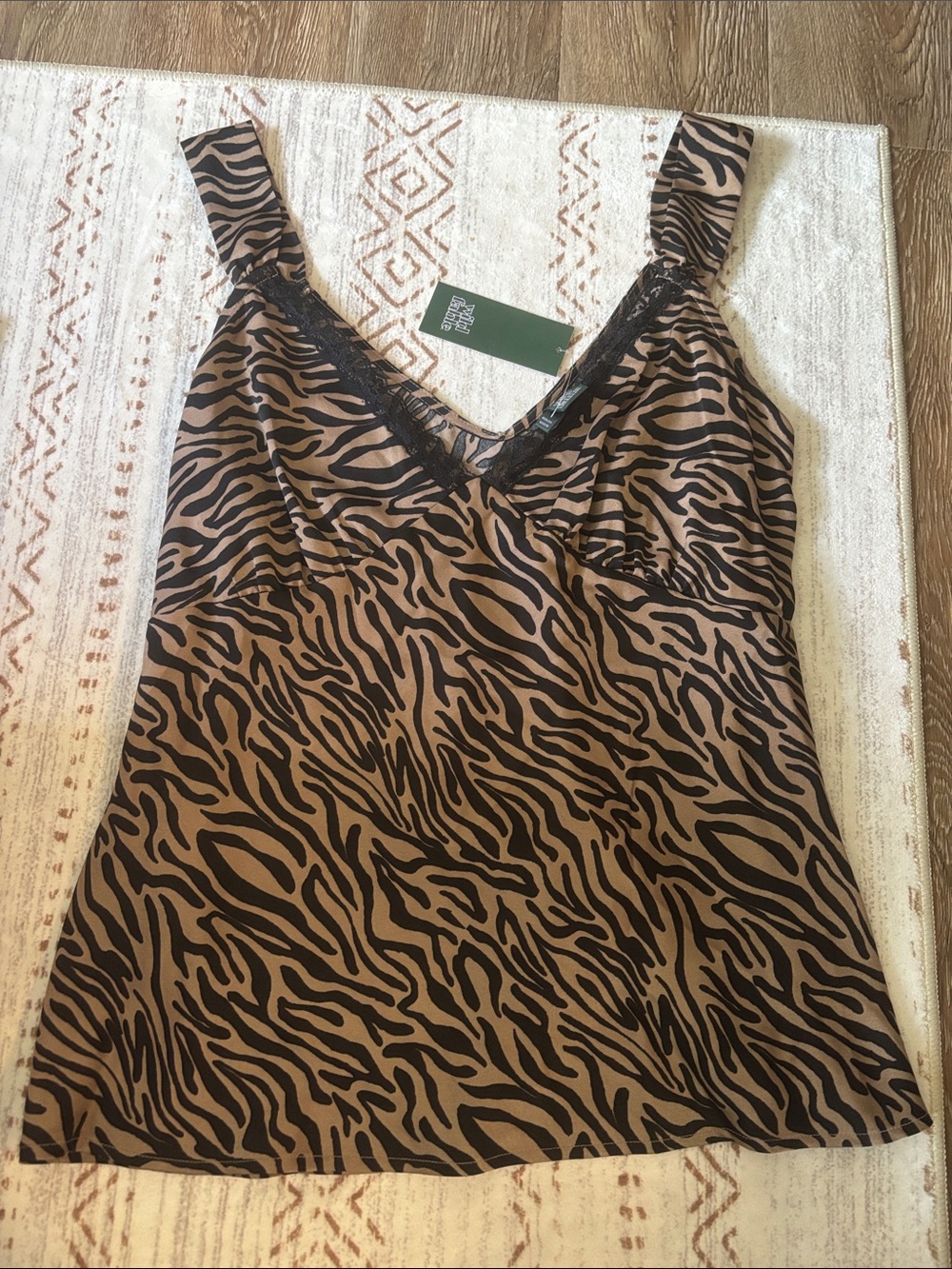 Animal Print Lace Trim Cami Tank with tie back - Brown & Black